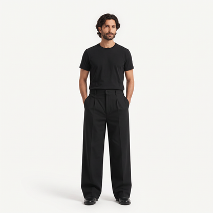 Rylan black front - wide-leg straight casual trousers