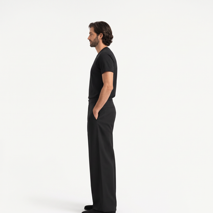 Rylan black side - wide-leg straight casual trousers