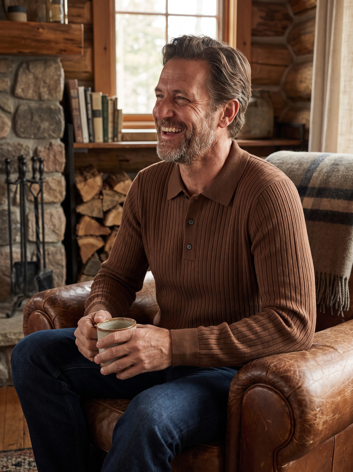 Man wearing Marlowe knit polo collar buttons lifestyle