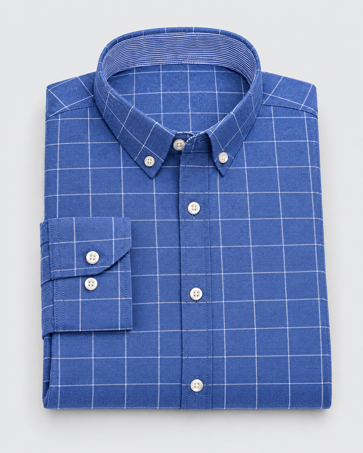 Hollis Oxford shirt in Blue Windowpane Check, folded