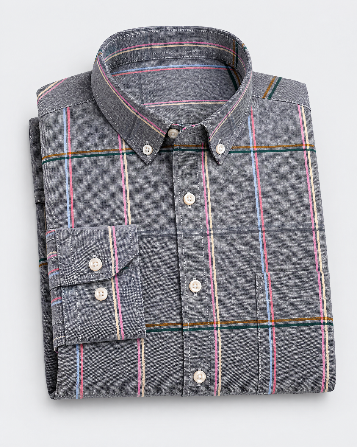 Hollis Oxford shirt in Grey Check, folded