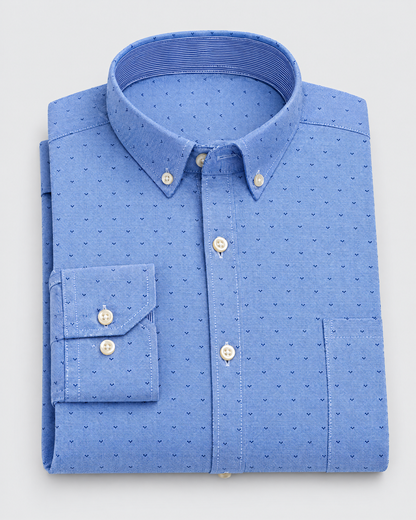 Hollis Oxford shirt in Light Blue Dot, folded
