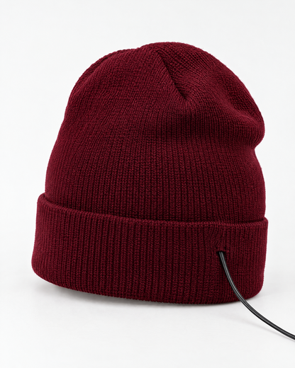 Wine red knit USB heated beanie
