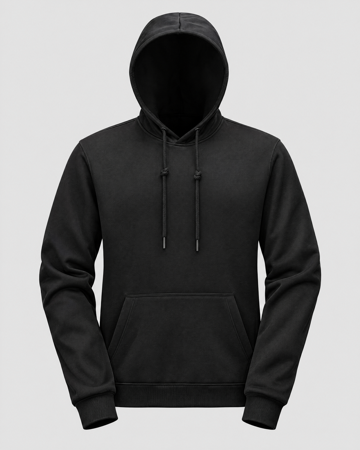 Black USB heated pullover hoodie, front view