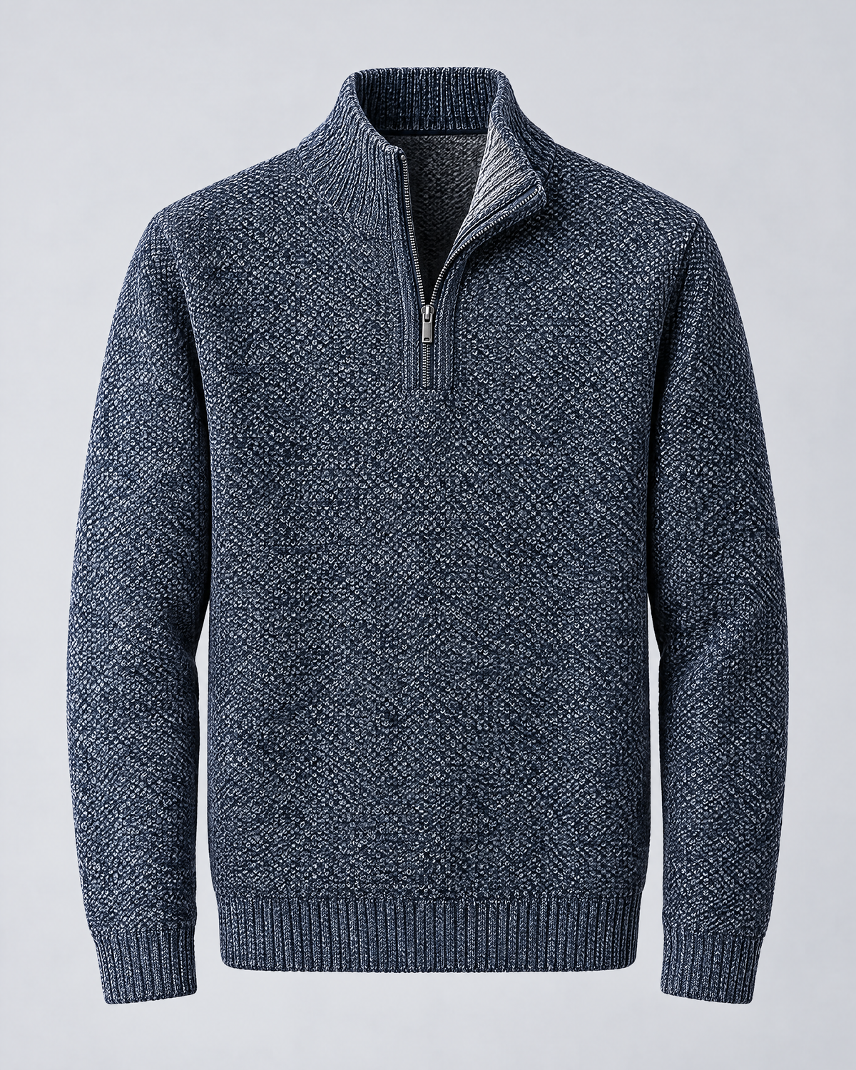 Men's padded half-zip mock neck sweater, front view
