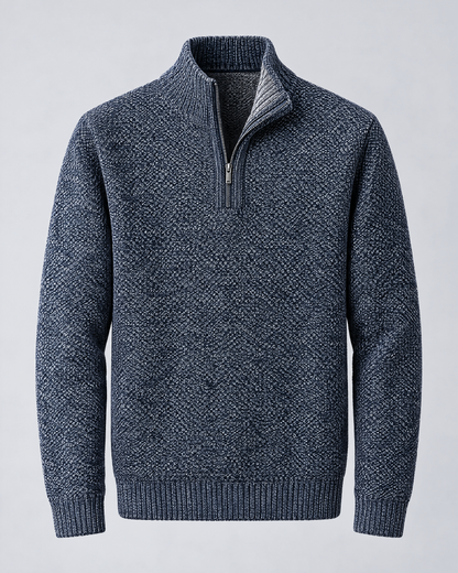 Men's padded half-zip mock neck sweater, front view