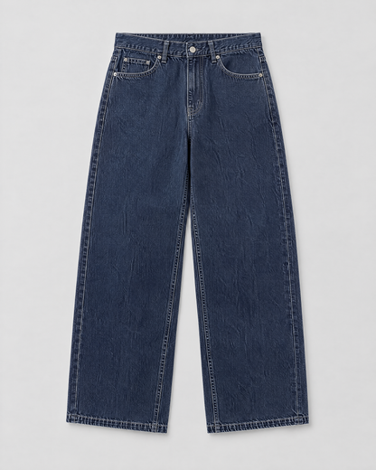 Men's baggy straight-leg stretch jeans, front view
