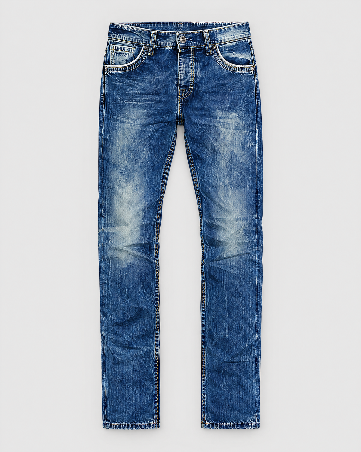 Men's slim stretch straight-leg jeans, front view