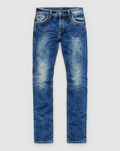 Men's slim stretch straight-leg jeans, front view