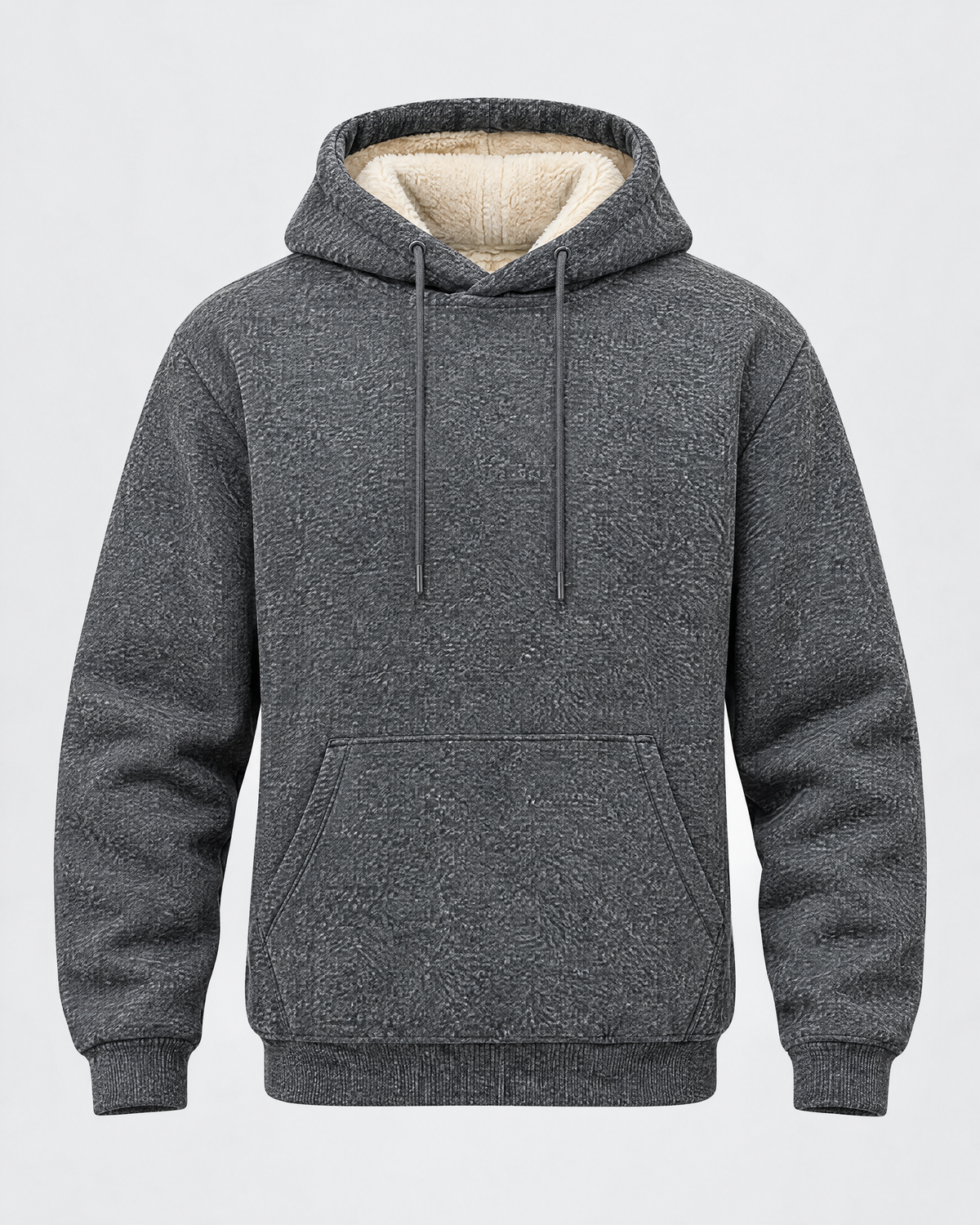 Men's lamb-lined fleece pullover hoodie, front view