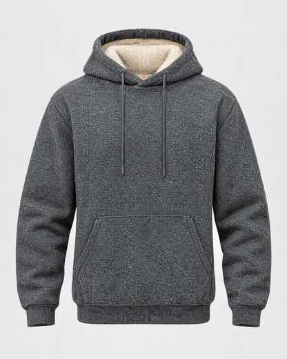 Men's lamb-lined fleece pullover hoodie, front view