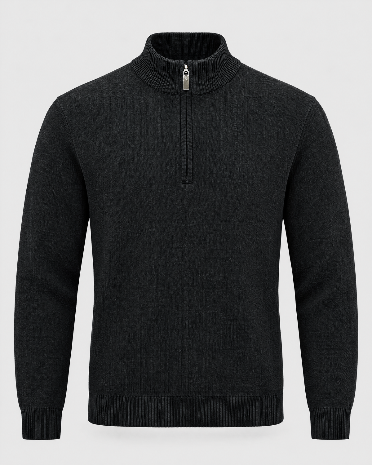 Men's thick half-zip mock neck knit sweater, front view
