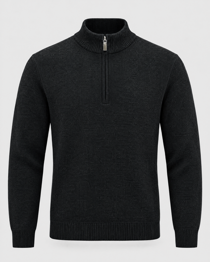 Men's thick half-zip mock neck knit sweater, front view