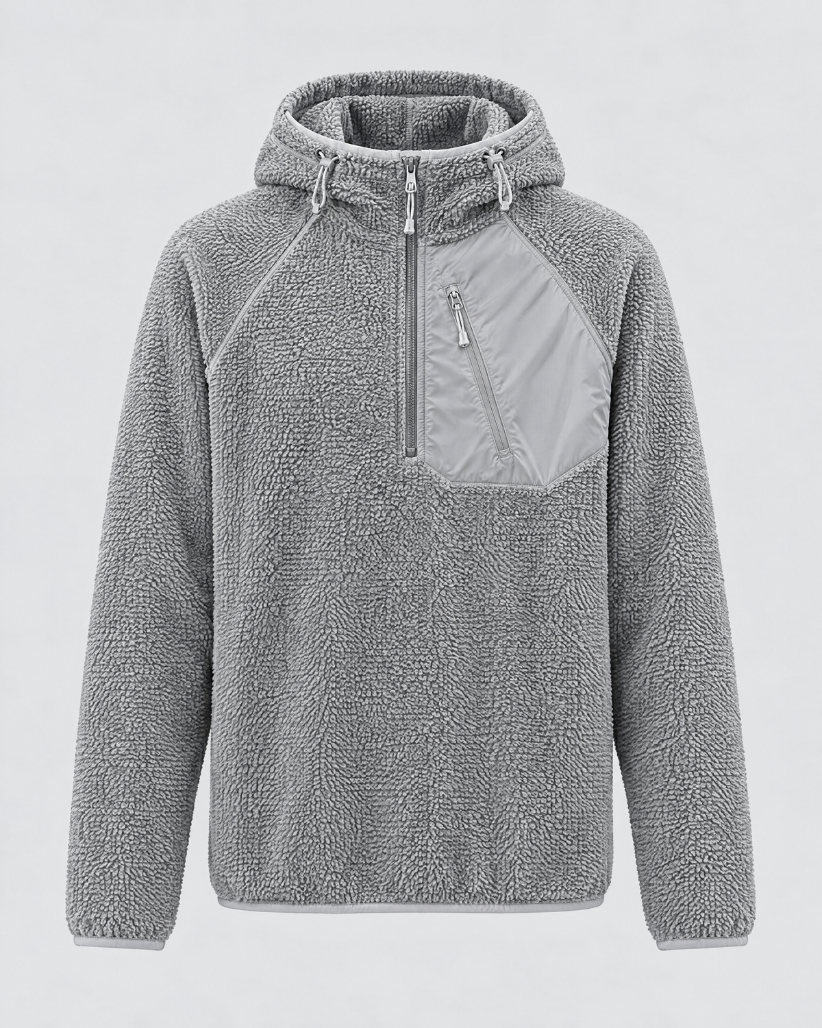 Men's half-zip fleece pullover hoodie in gray, front view