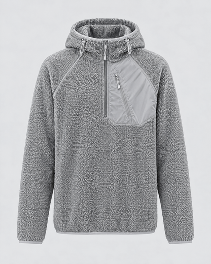Men's half-zip fleece pullover hoodie in gray, front view