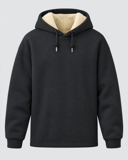 Men's heavyweight lambswool hoodie, front view
