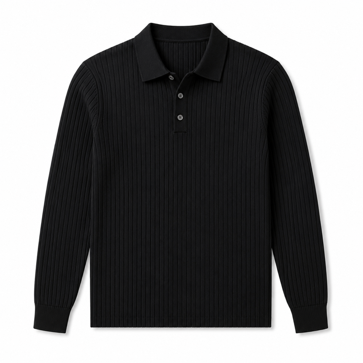 Marlowe ribbed knit polo in Black on white background