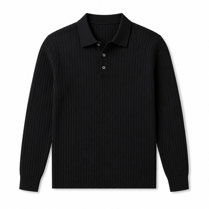 Marlowe ribbed knit polo in Black on white background