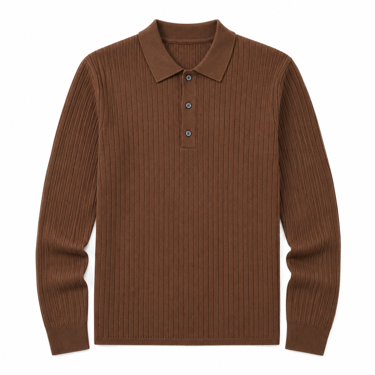 Marlowe ribbed knit polo in Brown on white background