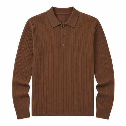 Marlowe ribbed knit polo in Brown on white background