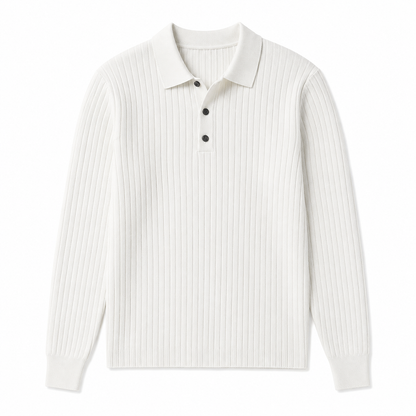 Marlowe ribbed knit polo in White on white background