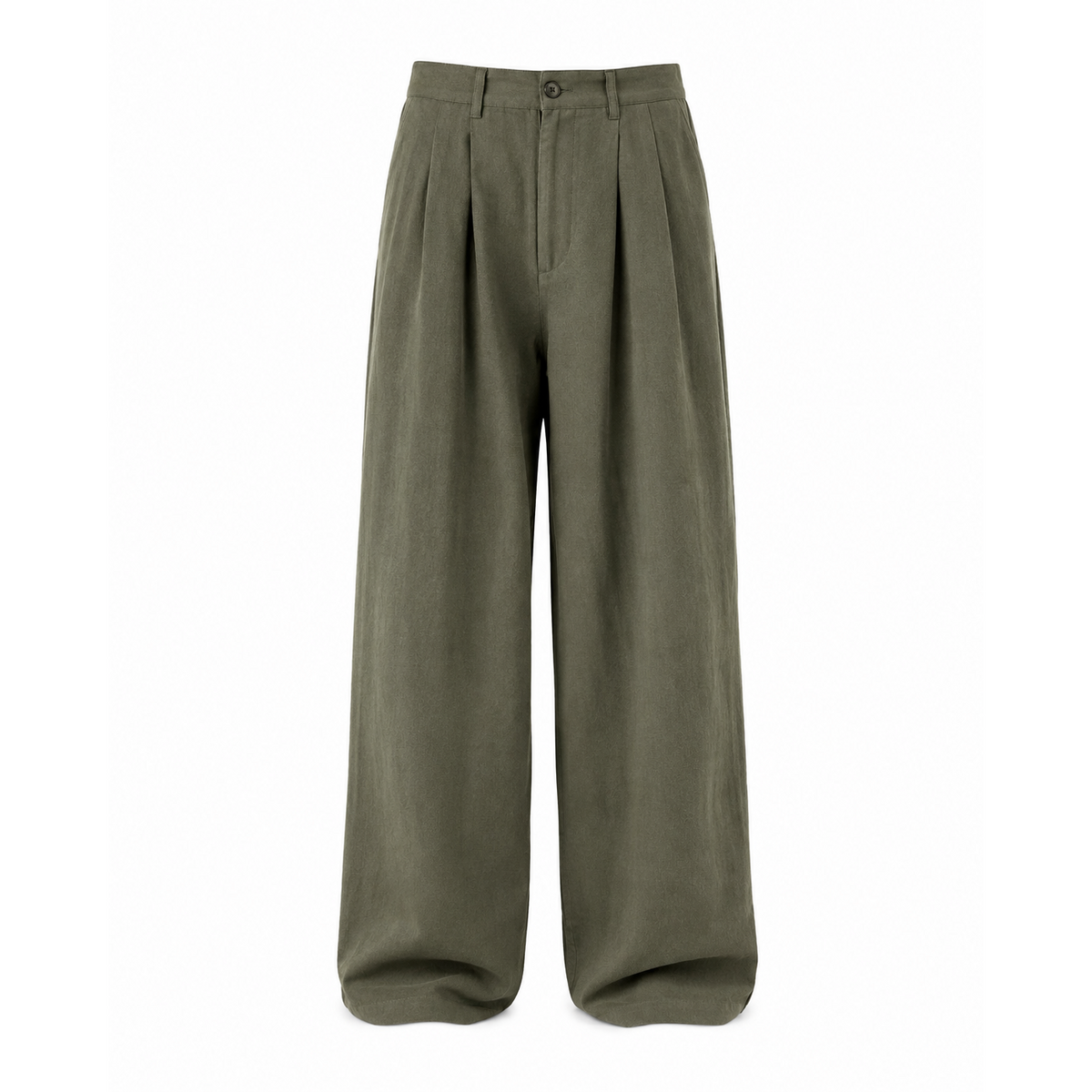 Rylan Olive wide leg trousers on white background