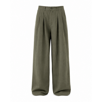 Rylan Olive wide leg trousers on white background