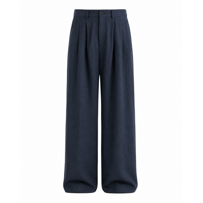Rylan Navy wide leg trousers on white background
